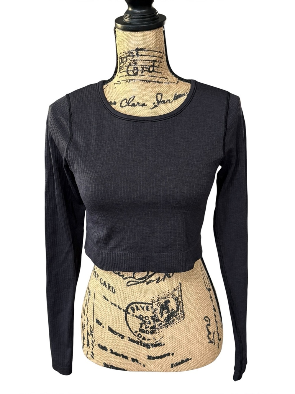 Lululemon Ebb to Street Long Sleeve Crop Top Black Charcoal Ribbed Size 8